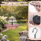 Solar Bird Bath Fountain, Hanging Bird Bath with Solar Powered Water Fountain, Outdoor Bird Bath Bowl with Chain Hook, Garden Patio Balcony Decor, Attract Birds & Keep Water Fresh (Pink) - Image 2