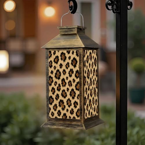 Solar Lantern Outdoor Waterproof Golden Leopard Print Seamless Subtle Animal Skin Leopard Garden Decor LED Hanging Solar Lights Tabletop Lamp Gifts for Women Mom Outside Yard Patio Porch by DERUINVAIO