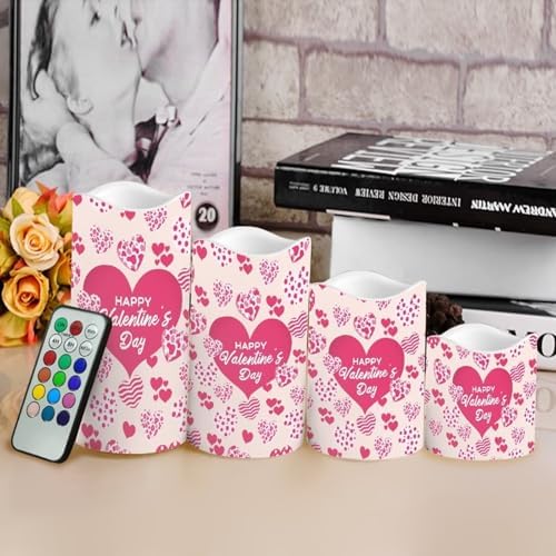 Pink Valentine Flameless Pillar Candles Set of 4 Battery Operated Candles with Remote Control and Timer Color Changing LED Electric Candles for Outdoor Indoor Wedding Party Decor - Image 4