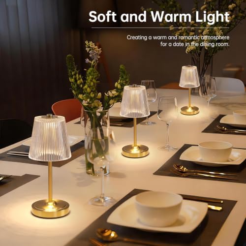 Shenmoyl Set of 2 Cordless Touch Table Lamp with 5200mAh Battery - 3 Adjustable Color Temperatures & Dimmable, Rechargeable Lamp for Bedsides, Living Room, Entryway, Bookshelves (Transparent Stripe) - Image 4