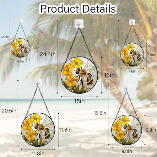 Yellow Flower Bee Stained Glass Window Hanging Decor Gifts for Women 12" - Image 6