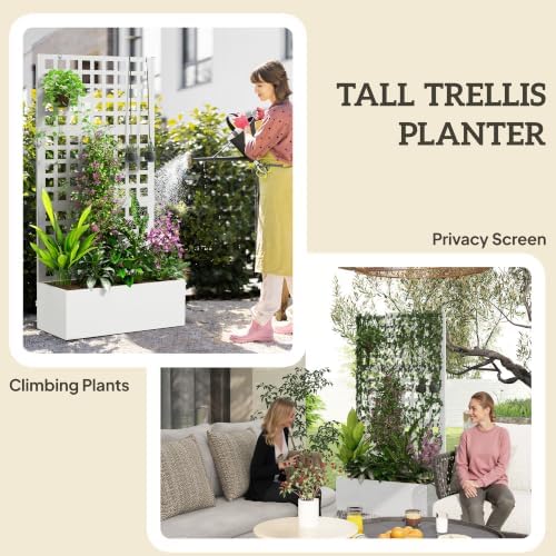 Outsunny Galvanized Raised Garden Bed with Trellis 35" x 16" x 70" White - Image 4