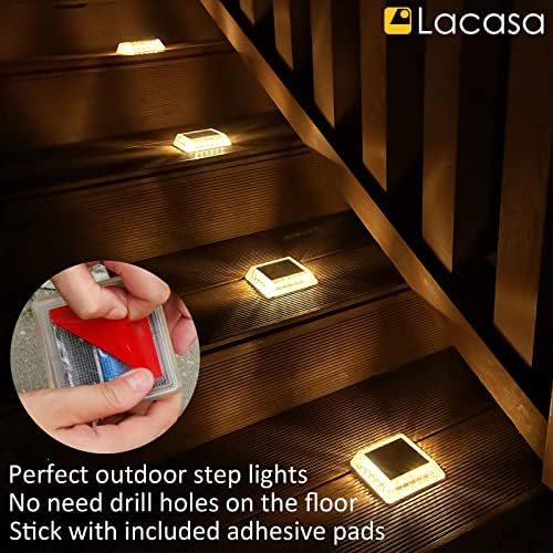 Lacasa Solar Deck Lights, 4 Pack 30LM LED Dock Light Warm White 2700K, Outdoor Solar Powered Step Light Up All Night IP68 Waterproof Auto ON/Off for Garden Stairs Driveway Pathway - Image 3