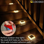 Lacasa Solar Deck Lights, 4 Pack 30LM LED Dock Light Warm White 2700K, Outdoor Solar Powered Step Light Up All Night IP68 Waterproof Auto ON/Off for Garden Stairs Driveway Pathway - Image 3