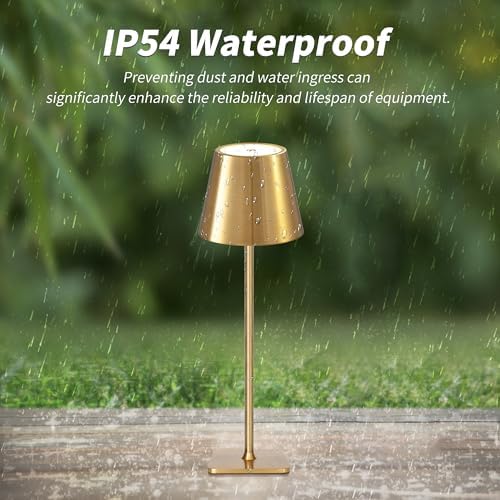 Mr. White Outdoor Waterproof Cordless Set of 2 Rechargeable Portable Top Touch Battery Operated Powered LED Table Lamp Desk Lamp Lights for Restaurant Kitchen Patio Dinner Dining (Gold 2 Pack) - Image 2