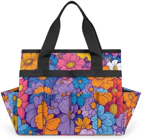 Garden Tool Bag Organizer Garden Tote Bag with Pockets Rainbow Flowers Tool Storage Organizer Gardening Tool Kit Holder 13" x 6.8" x 2.8" by Unknown