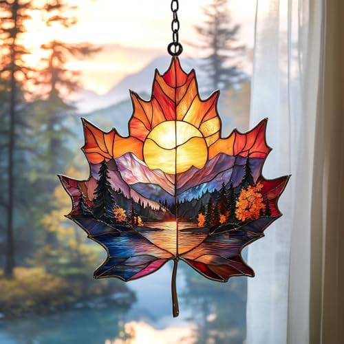 Maple Leaf Moutain Range Scene Acrylic Suncatcher by AVAGAN
