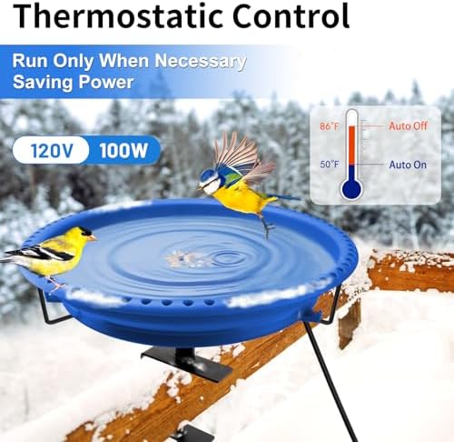 Daoeny Heated Bird Baths for Outdoors, Upgraded 100W Thermostatically Controlled Heated Bird Bath for Deck Railing, Heated Bird Bath for Outside Winter Garden Yard Patio Decor (Blue) - Image 3