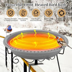 Heated Bird Bath for Outdoors Deck Railing, 100W Heated Birdbath, Gray - Image 2