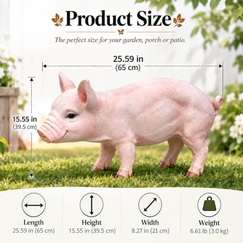 Cute Pink Pig Outdoor Statue, 26" Weatherproof Resin Farm Pig Figurine - Image 2