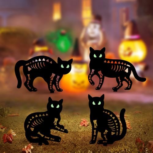Halloween Decorations Outdoor,4 Pack Black Cat Silhouette Garden Stakes by NalunelawnHomeGardenDecor