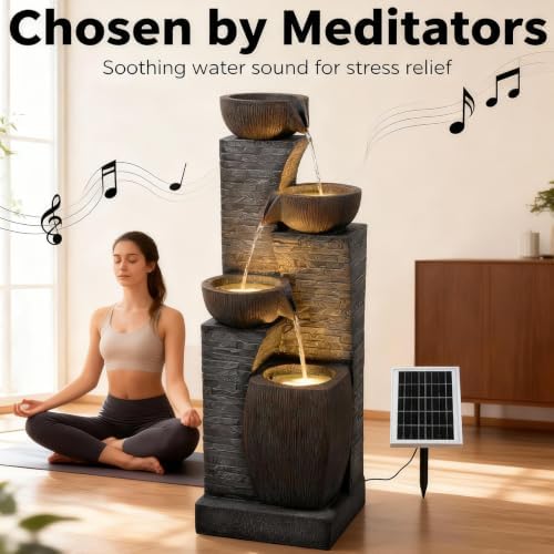 Water Fountain 4 Tiers Outdoor Stone Texture Garden Fountains - Image 6