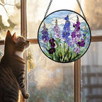 Stained Glass Window Hanging - Blue Purple Delphinium Suncatcher for Door Garden Home Decor Birth Flower Sun Catcher Birthday for Friend Lovers Women Mom Nana 9.8 in - Image 2