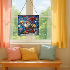 Snowball Gnome Joy Stained Glass Suncatcher – Square Hanging Window Panel for Home or Greenhouse – Whimsical Glass Art Gift for Garden Lovers, Christmas, Halloween, Father Days ukEpWQ - Image 5