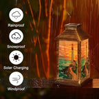 Solar Lantern Sunset Lighthouse Stained Glass Outdoor Garden Hanging Lantern Waterproof Solar Powered Lighting Outside Table Lamp for Deck Yard Camping Patio Decor - Image 5