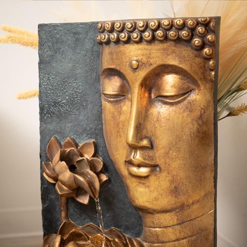 XBrand 30" H Zen Buddha Face Water Fountain w/LED Light & Pump, Indoor/Outdoor Freestanding, Relaxing Zen Décor, Bronze and Natural Grey Polyresin Fountain for Home Patio Garden Backyard - Image 2