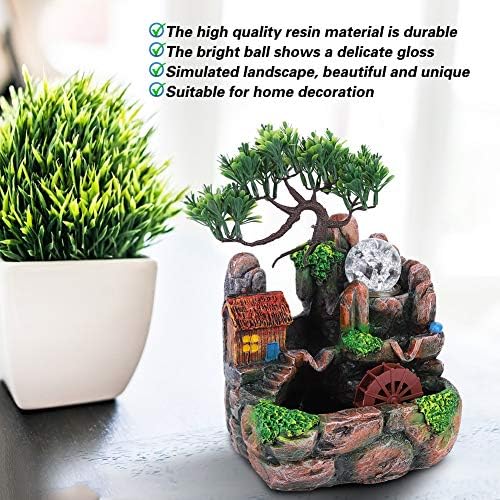 Tabletop Water Fountain,Mini Silent LED Zen Meditation Indoor Outdoor Waterfall Feature Relaxation Simulation Resin Rockery Desktop Fountain Bonsai Fengshui Ornament Decor for Office Home (US) - Image 4