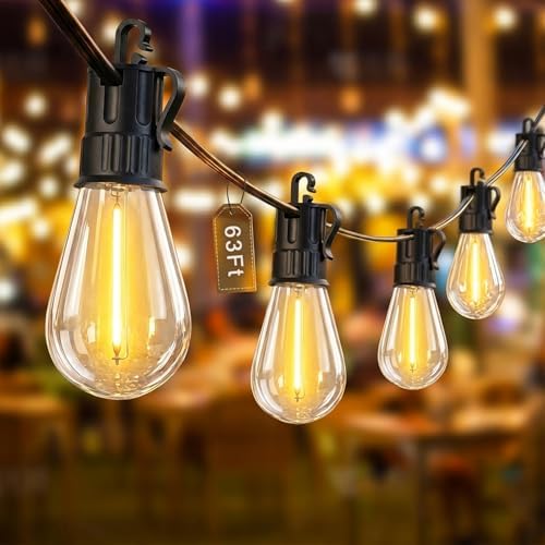 Outdoor String Lights LED Patio-Light,63Ft Waterproof Dimmable Porch Lights with 22 Shatterproof S14 Bulbs,Outside Hanging Light Connectable Lighting for Backyard Yard Gazebo Party Garden Bistro - Image 7