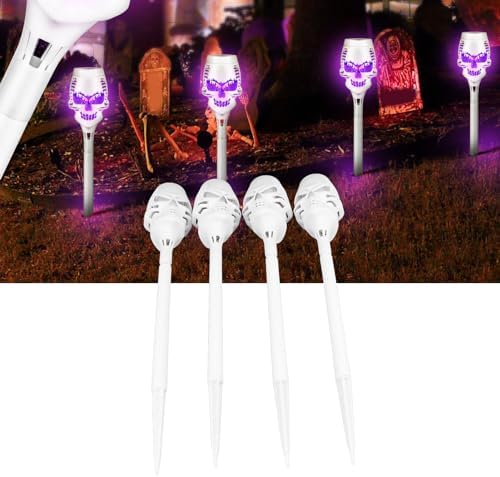 4pcs Solar Lights Outdoor, Solar Torch Skull Lights with Flickering Purple Flame, IP65 Waterproof Halloween Decorations for Outdoor Halloween - Image 5