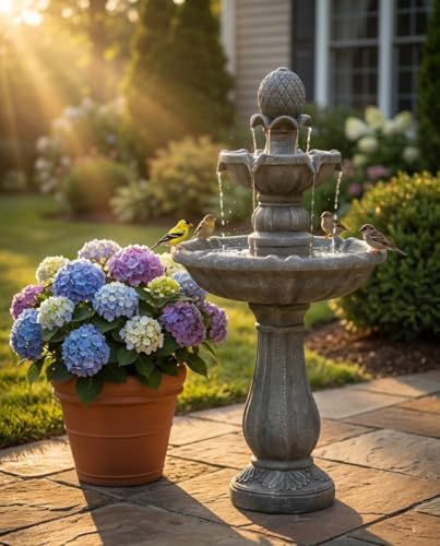 42.2'' Tall 3 Tiered Outdoor Water Fountain, Like Stone Bird Bath Fountain, Elegant Cascading Waterfall Water Feature Decor for Garden, Yard, Patio Landscape Ornament (Grey) by WarmGarden