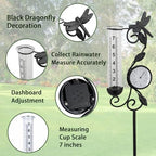 36in Dragonfly Rain Gauge Thermometer Black Metal Garden Stake Decor - Image 4