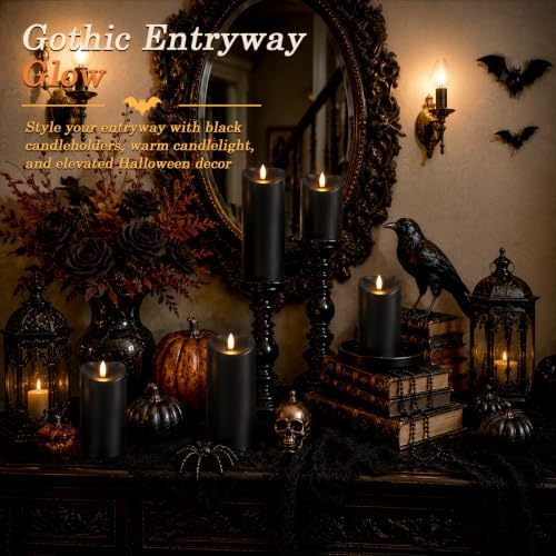 Homemory Halloween Black Waterproof LED Candles with Remote Timer, Set of 6 - Image 3