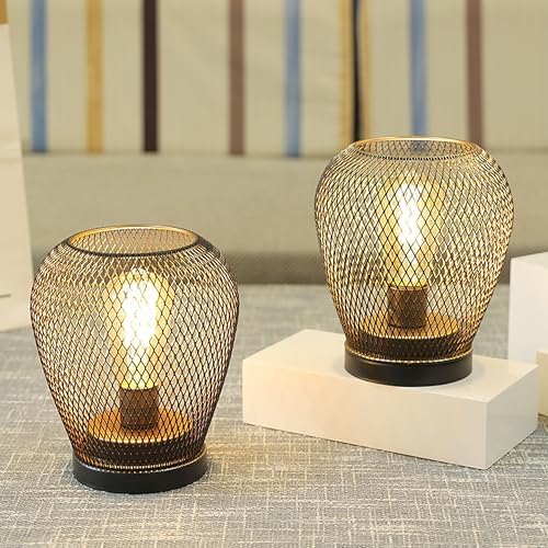 JHY DESIGN Set of 2 Metal Cage LED Lantern Battery Powered Lamp Cordless Accent Light with LED Edsion Style Bulb Great for Weddings Patio Events for Indoors Outdoors（Diamond Shape - Image 4
