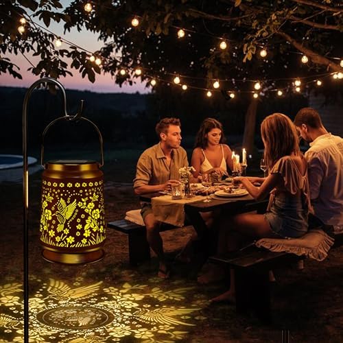 KY&BOSAM Rose Flower Hummingbird Solar Lanterns Hand Metal for Outside - Image 6