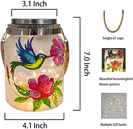 Mason Jar Solar Lights LED Hanging Lanterns Outdoor Table Lamps Garden Lawn Patio Yard Decorations Ornaments Hummingbird Warm White - Image 2