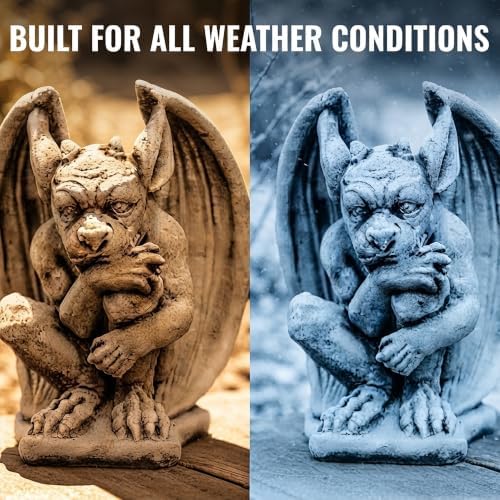 OLOMA Fantasy Guardian Gargoyle Concrete Garden Statue Gothic Beast Sculpture Handmade Cement Mythical Creature Figurine Outdoor Yard Decor Lawn Patio Porch Halloween Medieval Ornament - Image 2