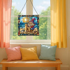 Beach Day Gnome Stained Glass Suncatcher – Square Hanging Window Panel for Home or Greenhouse – Whimsical Glass Art Gift for Garden Lovers, Christmas, Halloween, Father Days 0y3Ubp - Image 5