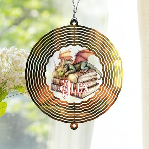 Personalized Dragon Wind Spinner 3D Stainless Steel, Dragon Garden Spinner Hanging Outdoor Decor, Wind Spinners Outdoor, Custom Gift for Grandmother, Mom, Wife by CraftNameSign