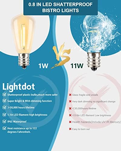 Lightdot 200 FT (2x100FT) Outdoor Led Patio Lights, ETL Listed Led String Lights with Shatterproof Edison Vitage Bulbs, Commercial Grade Hanging Light for Patio Cafe Bistro Backyard - Image 4