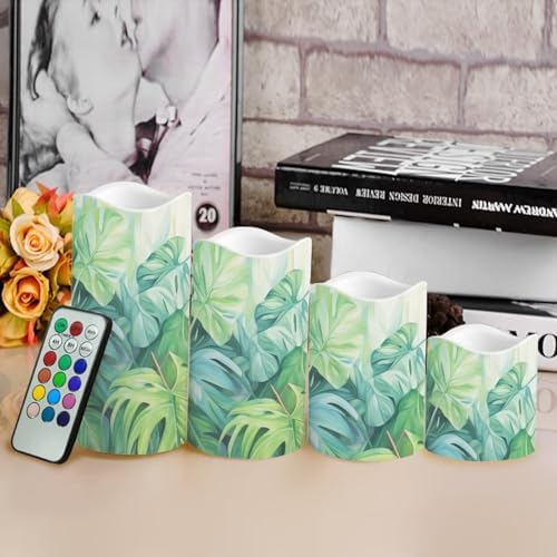 Flameless Light Candles for Home Room Decor Battery Operated Candles with Color Changing Timer Remote Flickering Fake Pillar Candles Tea Lights Table Decorations Green Leaves - Image 4