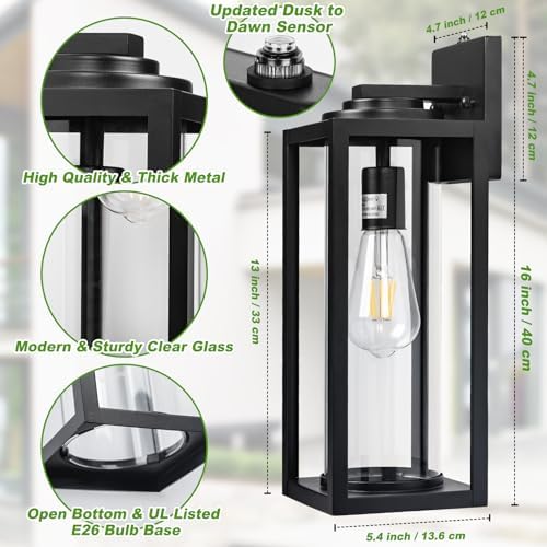 FILIYANO Large Dusk to Dawn Outdoor Wall Lights, 16 Inch, Modern, 2 Pack - Image 2