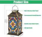 Solar Lantern Mexican Talavera Ceramic Tile Seamless Folklore Flower Texture Outdoor Waterproof Hanging Solar Light Outside Lights for Patio Yard House Lawn Decor Birthday Gifts for Women Mom - Image 2