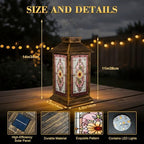 Stained Glass Style Solar Lantern Outdoor Garden Hanging Lantern Flat Stained Glass Artwork Sunflower Spring Color Mosaic Waterproof Solar Powered Lighting Outside Table Lamp for Patio Deck Yard - Image 2