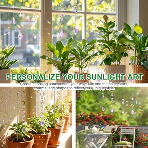 Rivvlive 6 Sets DIY Crystal Suncatcher Kit Sun Catchers Making Supplies Kit with 3 Size Tall Trellis for Potted Plants Indoor Plant Stake Suncatcher Decoration for Office Home - Image 5