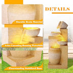 Water Fountain Outdoor, Modern Water Feature with LED Lights, 4-Tier Cascading Resin Waterfall Fountain, 32" Large Garden Fountains for Yard, Deck, Patio, Porch (Yellow) - Image 5