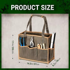 Heavy Duty 16OZ Waxed Canvas Tool Bag,15-Pockets Portable Tote Bag,Muti-Purpose Garden Tool Storage Bag with Padded Handle | ArmyGreen - Image 2