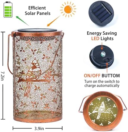 Cardinal Solar Lanterns Outdoor Waterproof Hanging Solar Lights Cardinal Gifts for Women Men Metal Bird Decorative LED Lanterns for Yard, Patio, Lawn, Tabletop, Pathway, Landscape, Garden Decor - Image 5