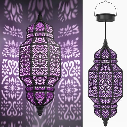 18 Inch High Large Hanging Solar Lights Outdoor Garden Decor, Decorative Waterproof Plastic Moroccan Solar Lantern Lamp, Outside Decorations for Patio Yard Porch Decor, Gardening Gifts for Women Mom by twinkya