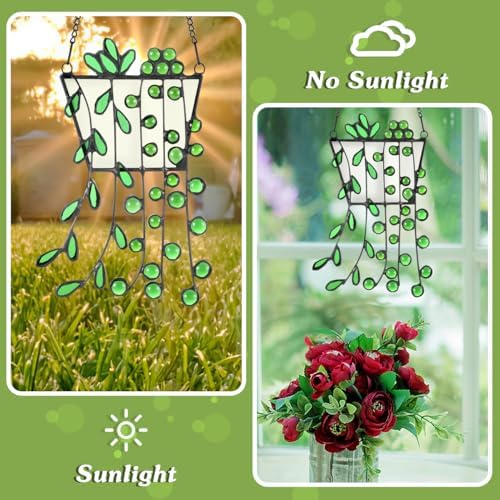 Lewondr Plant Stained Glass Window Hanging, Stained Glass Panels Decoration - Image 5