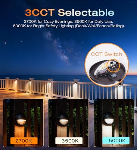 CLOUDY BAY [6 Pack] 3CCT Low Voltage LED Deck Lights Outdoor,2700K/3500K/5000K Selectable,Landscape Step Stair Railing Fence Light Wired,3W,12V-24V AC/DC Deck Lighting Fixtures - Image 4