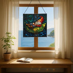Floating Leaf Gnome Stained Glass Suncatcher – Square Hanging Window Panel for Home or Greenhouse – Whimsical Glass Art Gift for Garden Lovers, Christmas, Halloween, Father Days 1YKS2t - Image 6