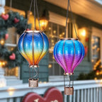 TERESA'S COLLECTIONS 2 Pack Hanging Solar Lantern Outdoor Garden Decor for Valentine,Waterproof Plastic Hot Air Balloon Blue Flickering Flame Effect Lantern for Yard Tree,Gift for Mom,18" - Image 3