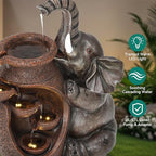 AUTODAYA 19" H Elephant Statue Outdoor Water Fountain with Warm LED Lights - Image 4