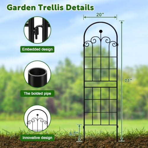 LZRS 71x80in Rustic Iron Arch Decoration Garden Trellis with Black Metal Coating – Perfect for Supporting Climbing Plants Outdoor, Roses, Vines, Flowers, and Vegetables. - Image 3