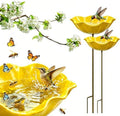 Metal Flower Garden Stakes Bird Bath, Handmade Bee Watering Station for Garden Outside, Mini Pollinator Water Station, Metal Flower Bird Bath Garden Stakes (Yellow, 2PCS) by Unknown