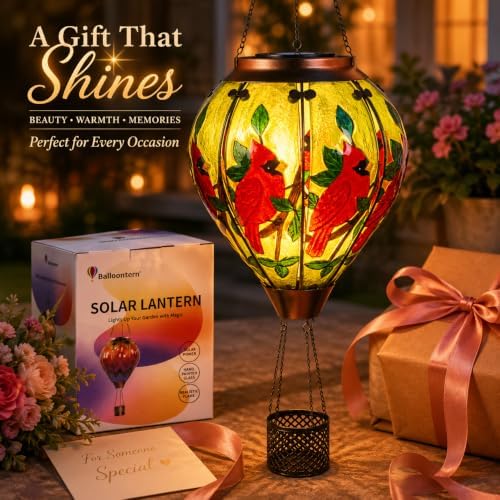 Cardinal Solar Lantern, Glass Hot Air Balloon Light with Flickering Flame - Image 7